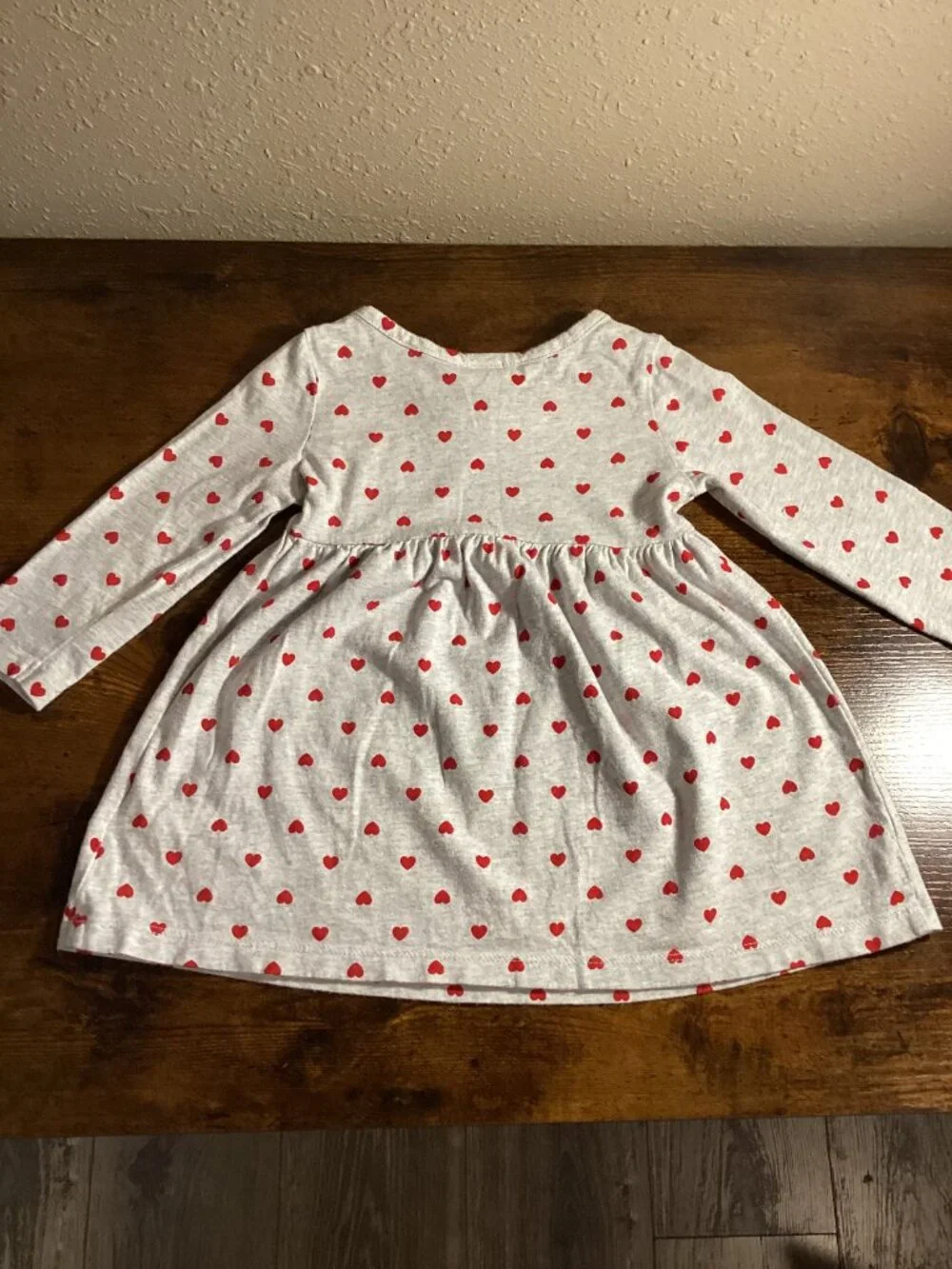 Old Navy Girls Gray Red Heart Print Long Sleeve Dress